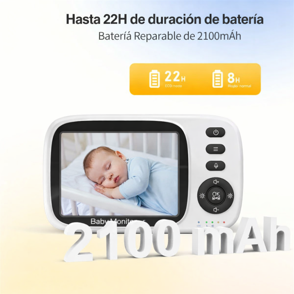 Monitor BabyStar inteligente e Inalámbrico 3.2” con Visión Nocturna Automática, Intercomunicador Bidireccional, Lullabies y Sensor de Temperatura