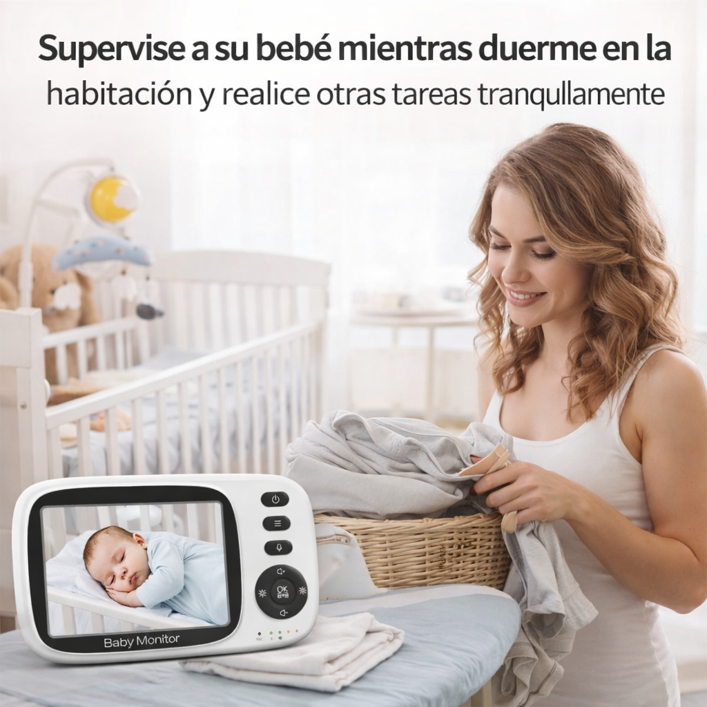 Monitor BabyStar inteligente e Inalámbrico 3.2” con Visión Nocturna Automática, Intercomunicador Bidireccional, Lullabies y Sensor de Temperatura