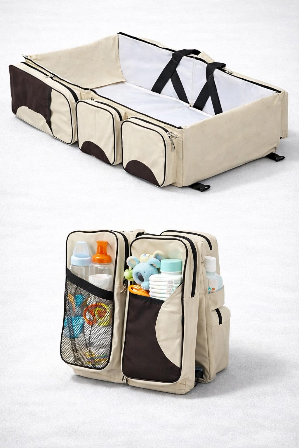 Bolso 3 en 1: Llévalo como bolso, úsalo como pañalera o cuna para tu bebé