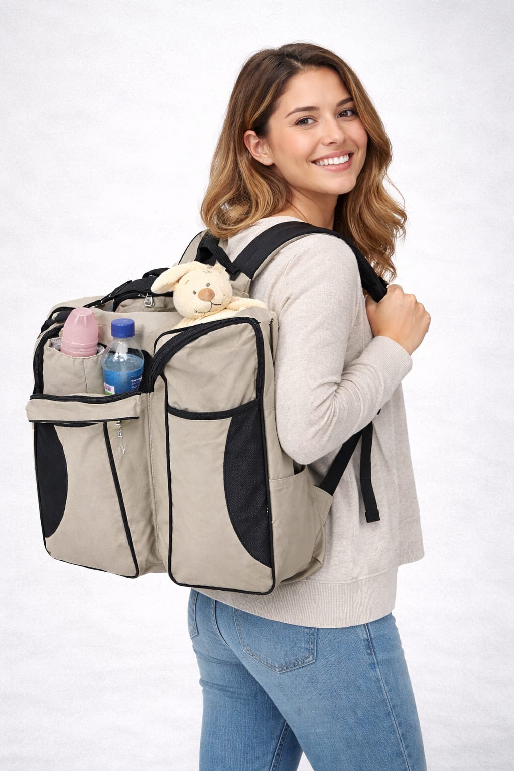 Bolso 3 en 1: Llévalo como bolso, úsalo como pañalera o cuna para tu bebé